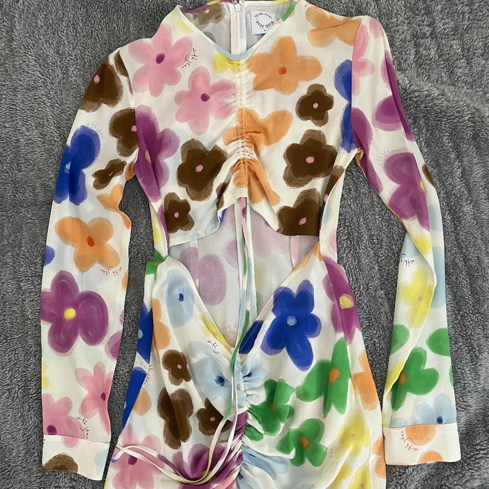 With Jean Cut Out Floral Mini Dress - Size SMALL